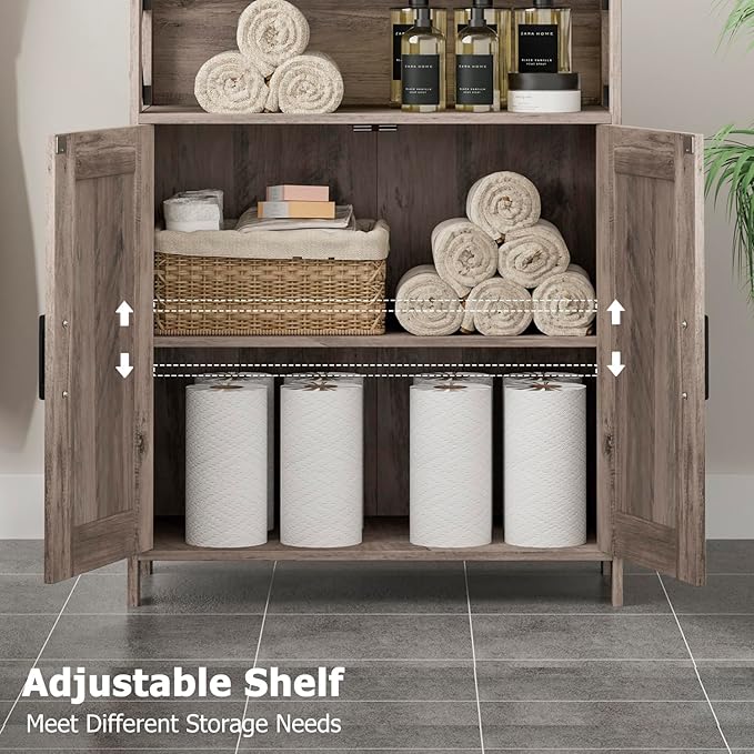 Homhedy Farmhouse Bathroom Storage Cabinet with 2 Doors, Toilet Paper Cabinet with Adjustable Shelves, Small Bathroom Cabinet for Kitchen/Laundry/Living Room, 11.8 x 23.6 x 31.5 Inches, Greige