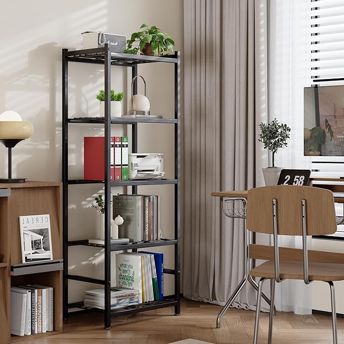 Storage Shelves, 5-Tier Metal Shelving Unit with Adjustable Feet, Compact Shelf Organizer for Garage, Kitchen, Pantry and Closet Organization,11.8" x 17.7" x 56.3", Black