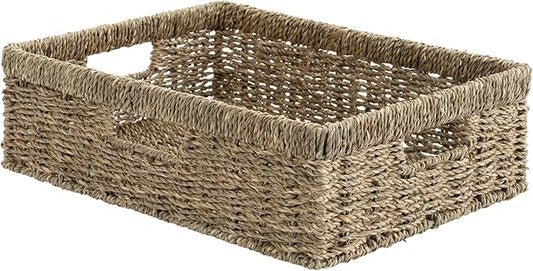 StorageWorks Pantry Baskets, Wicker Storage Baskets for Organizing, Shelves, Pantry Organizers and Storage, Seagrass, 15½"L x 11¾"W x 4 ¾"H