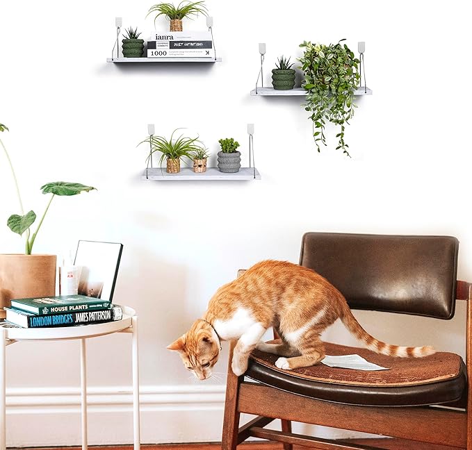 Floating Shelves Set of 3 Rustic Solid Wood Floating Shelf Wall Storage Shelves for Living Room, Bedroom, Bathroom, Kitchen Laundry, Office,no Drill Shelf(Grey and White Colour L+L+L)