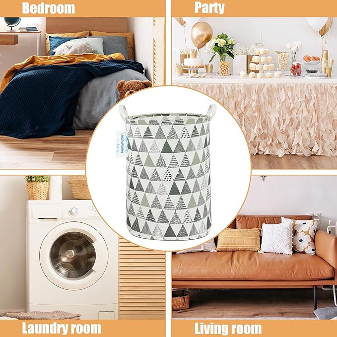 Laundry Basket Canvas Fabric Collapsible Organizer Basket for Storage Bin Toy Bins Gift Baskets Bedroom Clothes Children Nursery Hamper (Grey triangle)