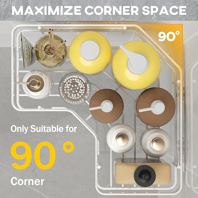 MAXIFFE 3 Pack Corner Shower Caddy with Soap Holder, Large Capacity and Easy Install, No Drilling Shower Shelves, Stainless Steel Shower Organizer Hold 40 LBS for Family Renters, White