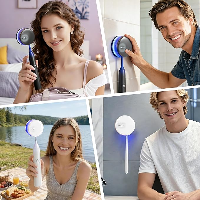 Toothbrush Sanitizer Holder for Bathroom, Wall-Mounted Organizer with Dynamic Ambient Light & Air Drying, Travel Dustproof Case, Fits Electric/Manual/Kids’ Toothbrushes(Black)