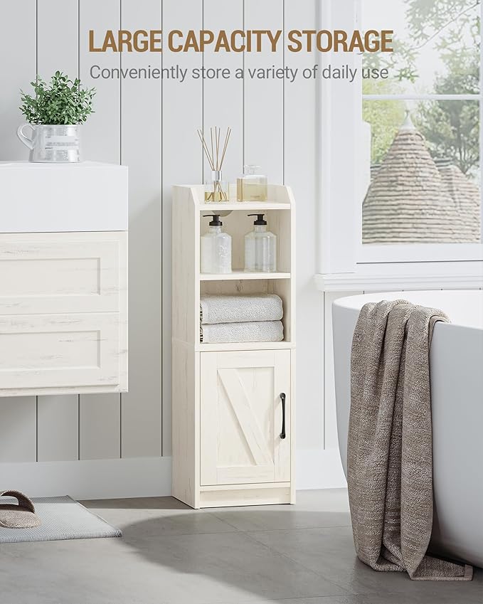 Hzuaneri Bathroom Storage Cabinet, Small Farmhouse Corner Floor Cabinet with Door and Shelves, Narrow Toilet Paper Holder Stand, Bathroom Organizer with Adjustable Shelf, for Small Spaces,Rustic White