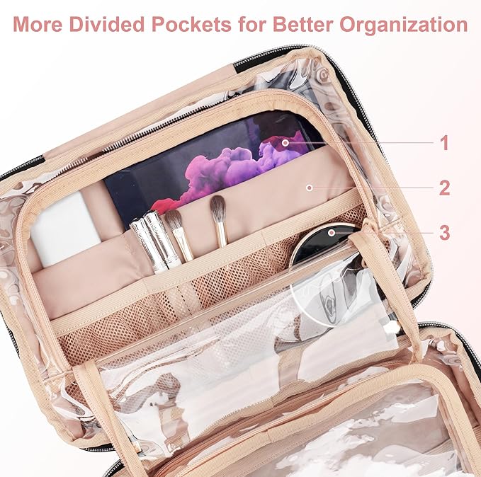 Everfun Travel Toiletry Bag with Hanging Hook and Leakproof Wet/Dry Compartments, Large Capacity Makeup Cosmetic Organizer for Women, 11x7.75x4.5 Inch, Pink