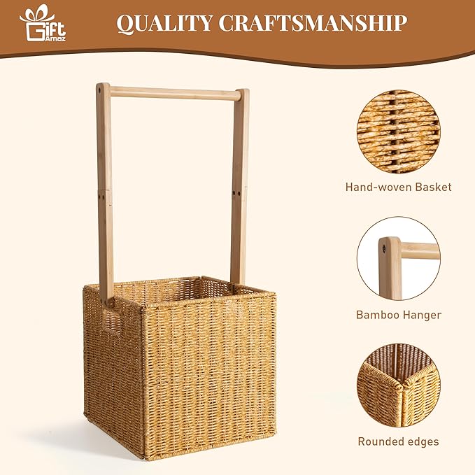 GiftAmaz Baby Shower Crate Closet, Large Hand-Woven Rattan Storage Crates with Handle, Baby Shower Gifts, Baby Welcome Box Nursery Basket for Newborn Boys Girls, Pregnancy Gifts for New Parents