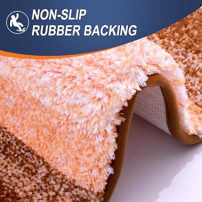 OLANLY Bathroom Rug Set 2 Piece, Soft Absorbent Microfiber Bath Rug Set, Non-Slip, Machine Wash Dry, Plush Shaggy Bath Mats for Bathroom (30"x20"+24"x16", Orange)