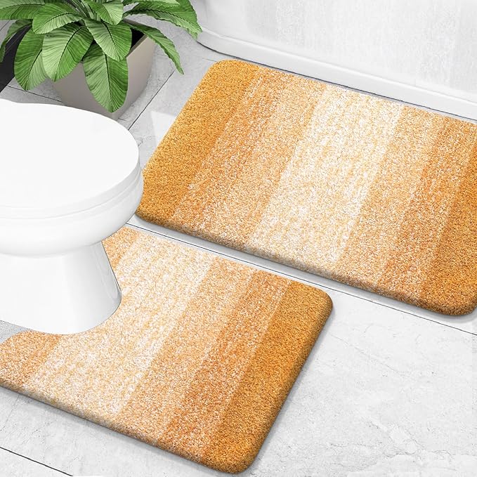 OLANLY Bathroom Rug Set 2 Piece, Soft Absorbent Microfiber Bath Mats and U-Shaped Contour Toilet Rug, Non-Slip, Machine Wash Dry, Plush Shaggy Bath Mats for Bathroom (24"x16"+24"x20", Golden Yellow)