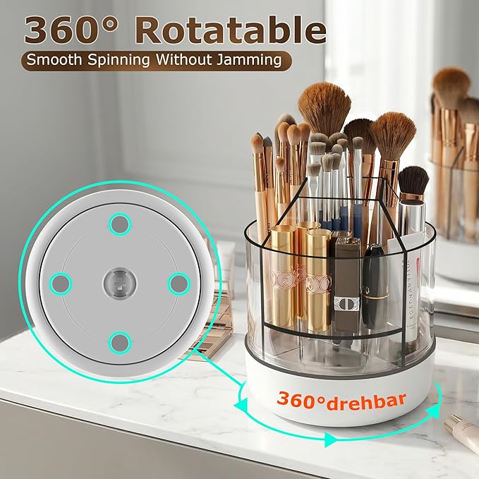 CTIME 360° Rotating Makeup Organizer, 5 Compartments Makeup Brush Holder, Cosmetic Storage for Lipsticks, Nail Polish, Makeup Organizer Countertop for Vanity, Desktop & Bathroom