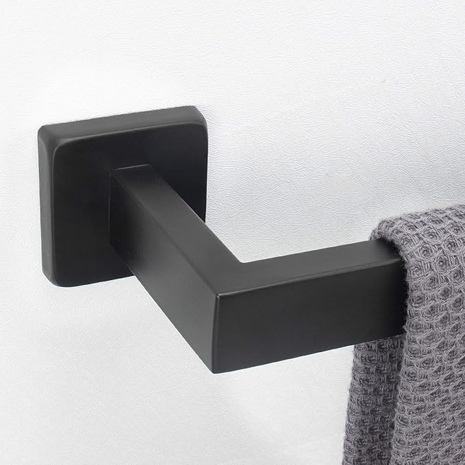 NearMoon Towel Bar, Bath Accessories Premium Thicken Stainless Steel Square Shower Towel Rack for Bathroom, Towel Holder Wall Mounted (1 Pack, Matte Black, 16 Inch)