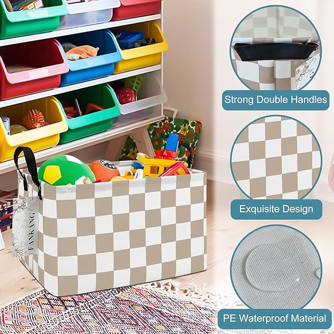 Storage Bins,Nursery Hamper Canvas Laundry Basket Foldable with Waterproof PE Coating Storage Baskets for Boys and Girls, Office, Bedroom, Clothes,Toys(Rec-Beige flag ）
