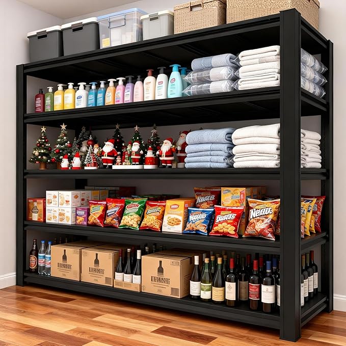5-Tier Metal Storage Shelves, Adjustable Shelving Units, Boltless Assembly, Black, 83 x 54.88 x 23 Inch, for Warehouse Garage Shed Basement (83H*54.88W*23D)