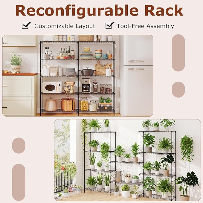 GOFLAME 5-Tier Metal Storage Shelving Unit, Heavy-Duty Adjustable Utility Shelf with V-Shaped Wire Rack, 450 LBS Storage Organizer for Home, Kitchen, Garage, Basement, 36”L x 14”W x 72”H