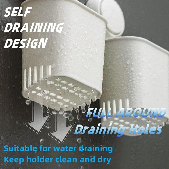 HOME&I Suction Cup Toothbrush Holder and Shower Caddy – Drill-Free, Removable, Powerful Suction Cup, Self-Draining Design for Bathroom & Kitchen – Holds Toothpaste, Razors, and Tableware