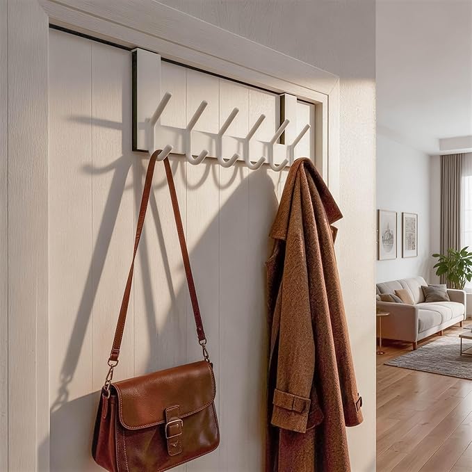 WEBI Over The Door Hooks,Door Hanger Over The Door Towel Rack,Door Coat Towel Hanger Door Coat Rack 6 Hooks for Hanging Clothes,Jacket,Hats,Bathroom,White,2 Packs