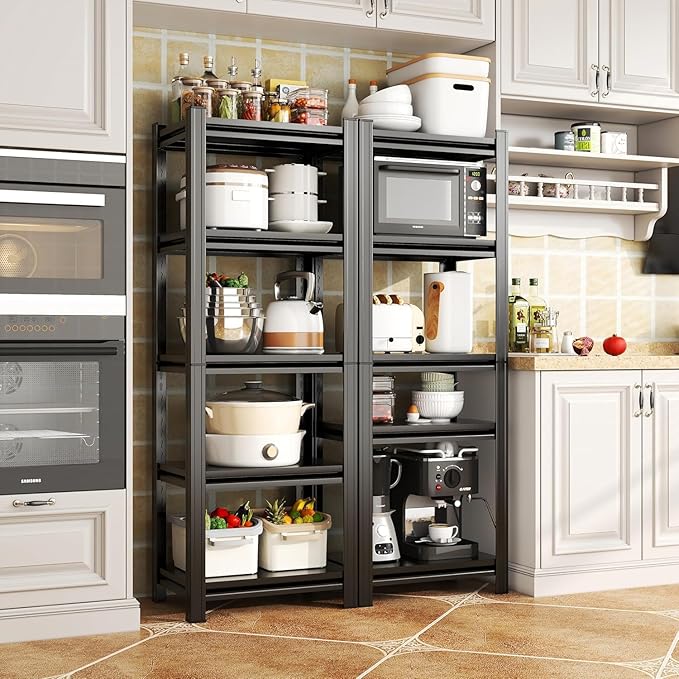 5 Tier Kitchen Stand, Adjustable Metal Storage Shelves, Heavy Duty Bakers Rack for Kitchen, Garage, Pantry, Basement, Laundry Room,for Spices, Pots, Rustic Brown, Black (77.4"Hx 35.4"W x13.7"D)