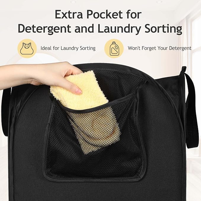 Upgraded Pop-up Laundry Hamper 2 Pack, 70L(18.5 Gal) Laundry Basket with Thickened 600D Oxford Fabric,2.4X Denser Mesh Side Pocket, 0.2mm Added Thickness Steel Frame, Easy to Open and Fold for Storage