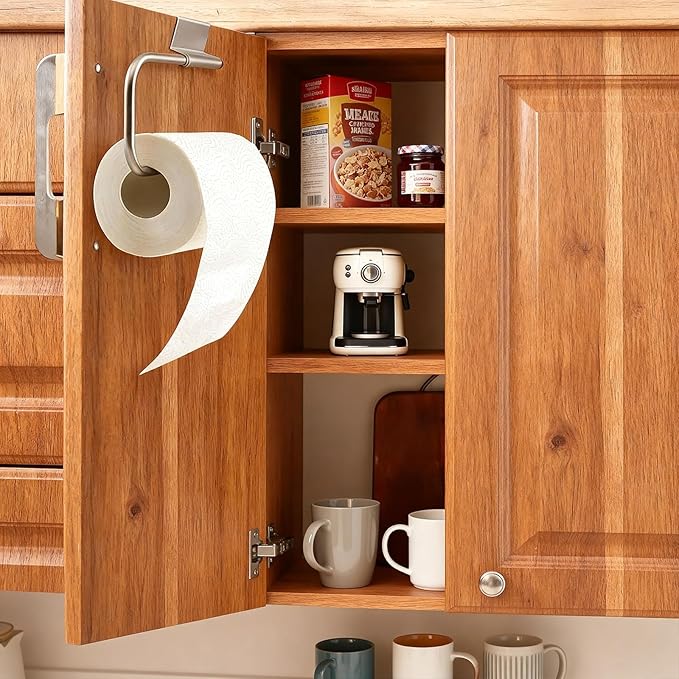 Cabinet Door Paper Towel Holder-Camper Paper Towel Holder-Paper Towel Rack Under Sink-Bathroom, Kitchen, Laundry Room, Tissue Storage(Silver,1 Pcs)