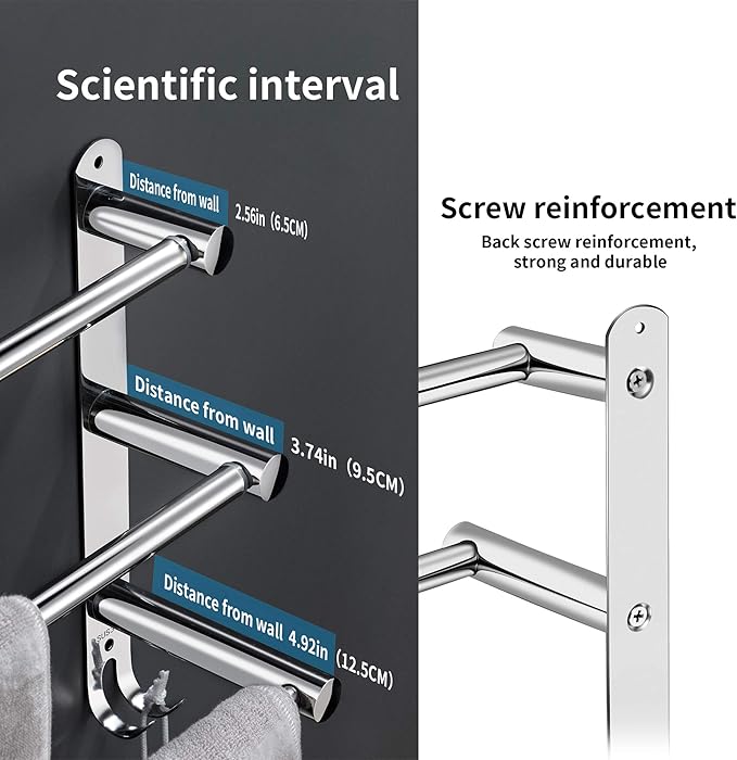 Towel Bars Freely Retractable 20-30 Inche Stainless Steel 304 Bath Towel Rack Strong 3M Adhesive Bathroom Wall-mounting Free mounting Hole-Installing washroom Kitchen Space Saving (2 Bars)