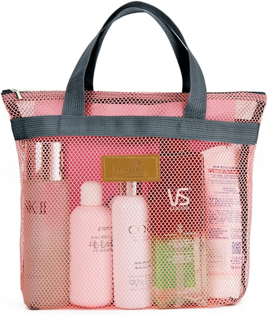 TOPASION Mesh Shower Caddy Bag Portable Hanging Toiletry and Bath Organizer with Zipper for Travel, Gym, Camping, College Dorms, Beach