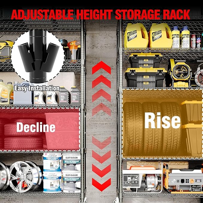 5-Tier Tall Steel Garage Shelving with Wheels, Heavy Duty Storage Rack, 3300 Lbs Capacity, Adjustable Industrial Shelves for Garage, Workshop, or Warehouse, 23.6" D x 59" W x 82.6" H