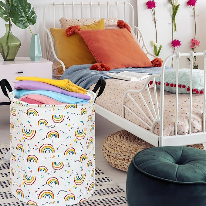 Round Laundry Hamper Storage Basket Fabric Material Storage Hamper Organization Basket, Storage Bin, Gift Box with Handles for Room