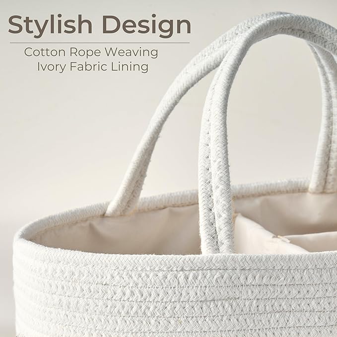 Diaper Caddy Organizer, Empty Gift Basket for Newborn Essentials, Baby Storage Basket, Stylish Gift Bag for Baby Shower, Boys and Girls - Small, Off White