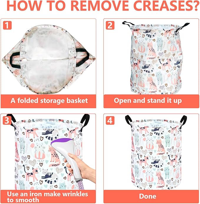 Kids Laundry Hamper Clothes Gift Basket Storage Laundry Baskets Organizer Bin with Handles for Nursery Room (Cat)