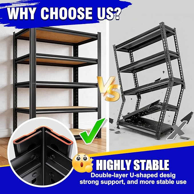 71"H Garage Shelving-5 Tier Garage Storage Shelves,Adjustable Heavy Duty Metal Shelving Unit and Storage Large Rack,Utility Steel Shelf For Warehouse Industrial Pantry Basement Organizers 71"x32"x14"