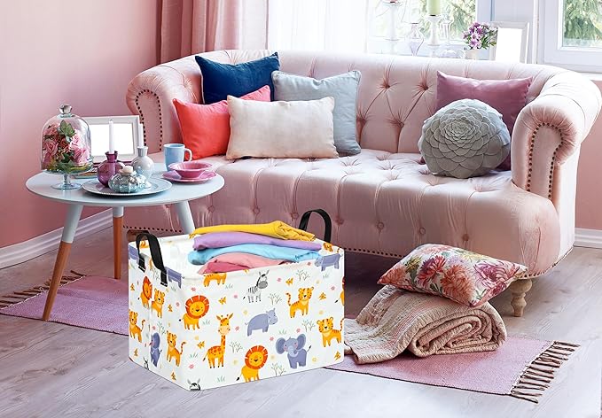 Baby Storage Basket Nursery Box Laundry Hamper Organization Bins for Toys and Clothes with Handles (Animals)