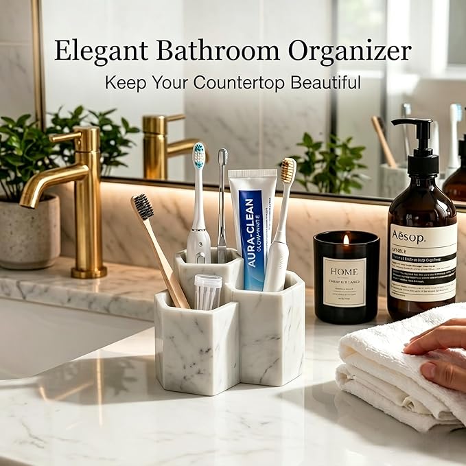 Resin Toothbrush Holders for Bathrooms, Electric Toothbrush and Toothpaste Holder,3 Slots Tooth Brush Organizer for Bathroom Countertop, Shower, Vanity