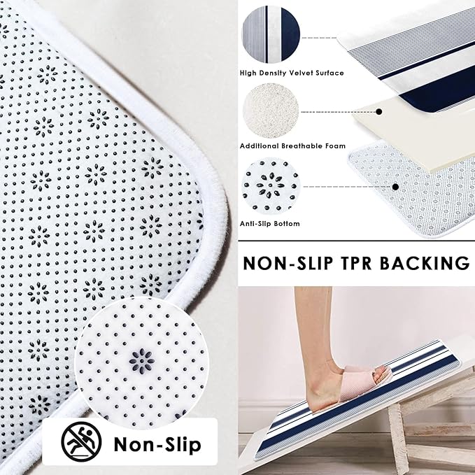 Navy Blue Shower Curtain Set with Toilet Lid Cover and Non-Slip Rugs for Bathroom, Modern Striped Lines 4 Pcs Shower Curtain, Simple Abstract Bathroom Set with 12 Hooks