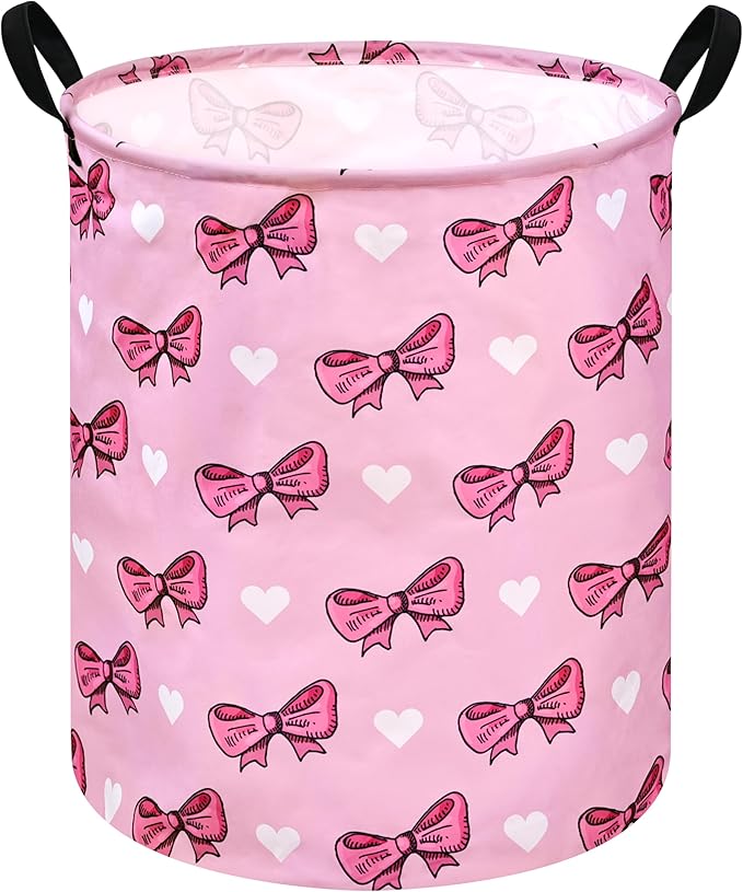 Kids Laundry Hamper Storage Basket Laundry Organizer Hamper Storage Bins Clothes Box Nursery Hamper Gift Basket with Handles (Bowknot)