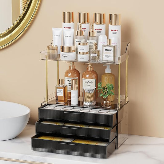 Anylady Bathroom Organizers and Storage, Makeup Organizer (Sturdy Durable Attractive), Ideal for Vanity, Countertop, Counter, Perfume, Skincare, Cabinet, Cosmetic, Dresser Organizer (deep black)