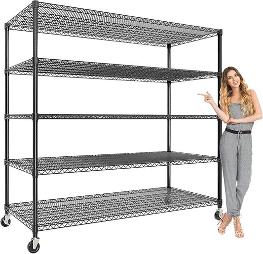 5-Tier Tall Steel Garage Shelving with Wheels, Heavy Duty Storage Rack, 3300 Lbs Capacity, Adjustable Industrial Shelves for Garage, Workshop, or Warehouse, 23.6" D x 59" W x 82.6" H