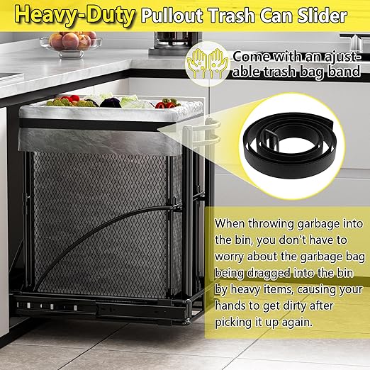 Under Sink Trash Can Pull Out with 7.4 Gal Black Can 13" Wx17 Hx17 D Sliding Garbage Can Under Cabinet
