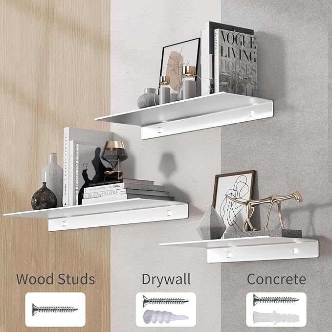 Danpoo 8 inch Small Floating Shelves for Wall Organizer & Storage, Mini Display Shelves, Metal Wall Shelves for Bathroom, Living Room, Kitchen, Bedroom(Silver, 2-Pack)