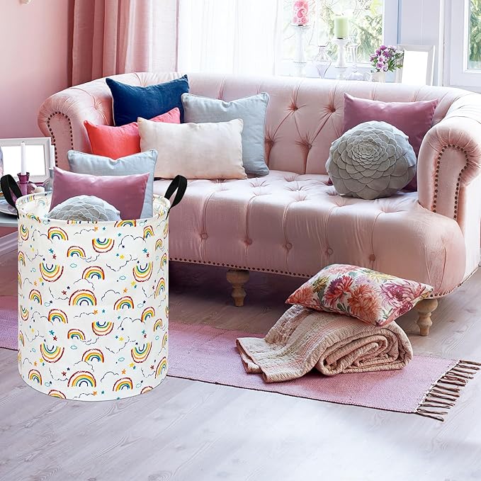 Round Laundry Hamper Storage Basket Fabric Material Storage Hamper Organization Basket, Storage Bin, Gift Box with Handles for Room