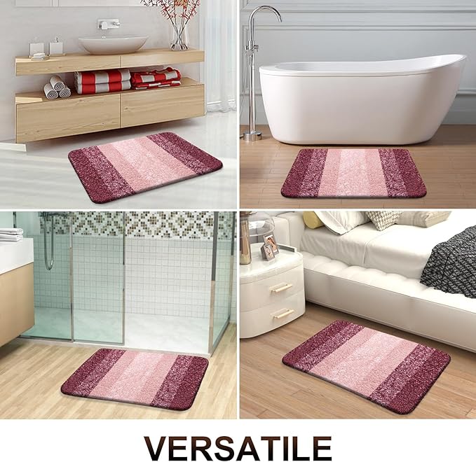 OLANLY Bathroom Rug Set 2 Piece, Soft Absorbent Microfiber Bath Rug Set, Non-Slip, Machine Wash Dry, Plush Shaggy Bath Mats for Bathroom (47"x20"+24"x16", Red)