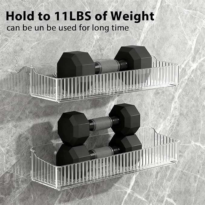 4 Pack Acrylic Shower Caddy Adhesive, Clear Shower Shelves No Drilling with Soap Holder & Toothbrush Holder, Bathroom Wall Shelf