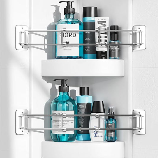 songsoso 2 Pack RV Shower Corner Storage Bar, Camper Shower Caddy, 7–13 Inches Adjustable Bathroom Organizer, Stainless RV Wall Accessories