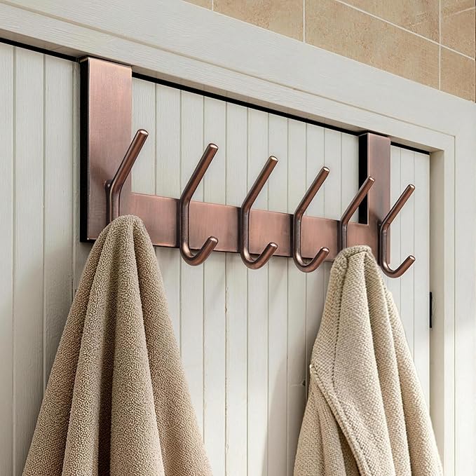 WEBI Over The Door Hooks for Hanging,Door Hanger,Over The Door Towel Rack,Door Coat Rack for Clothes,Hats,Antique Copper,2 Packs