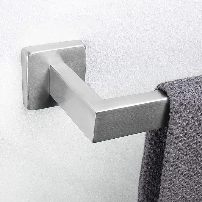 NearMoon Towel Bar, Bath Accessories Premium Thicken Stainless Steel Square Shower Towel Rack for Bathroom, Towel Holder Wall Mounted (1 Pack, Brushed Nickel, 16 Inch)