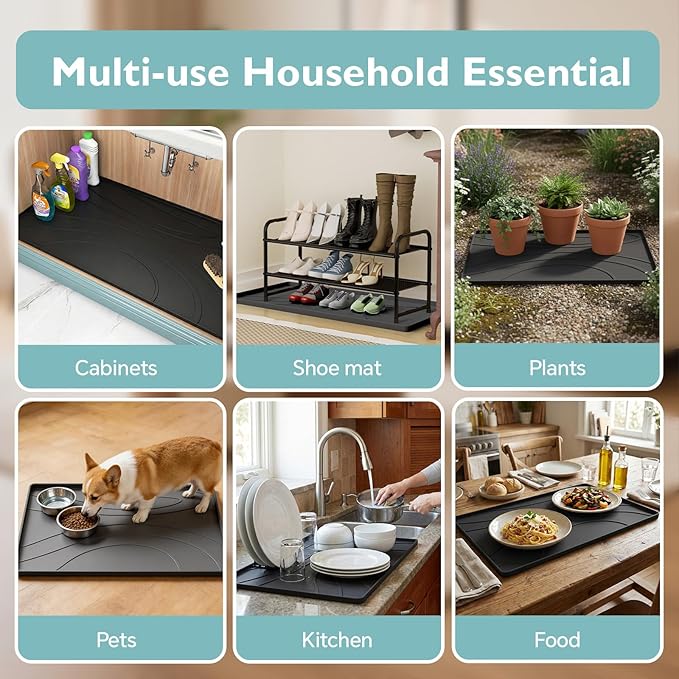 Under Sink Mat 28" x 19", Silicone Under Sink Liner for Kitchen and Bathroom, Waterproof Cabinet Protector Drip Tray, Protects Cabinets from Leaks and Spills