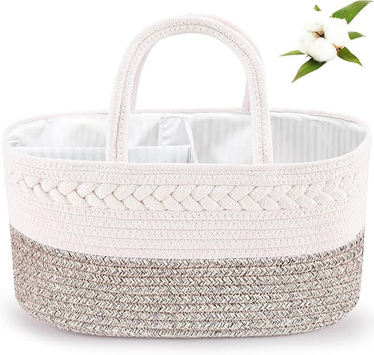 ABenkle Diaper Caddy Organizer, Boho Rustic Cotton Rope Nursery Baby Basket, Changing Table Organizer for Baby Diaper Storage and Baby Shower
