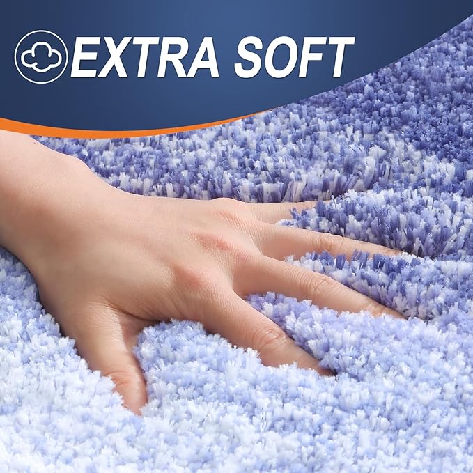 OLANLY Bathroom Rug Set 2 Piece, Soft Absorbent Microfiber Bath Rug Set, Non-Slip, Machine Wash Dry, Plush Shaggy Bath Mats for Bathroom (30"x20"+24"x16", Blue-Violet)
