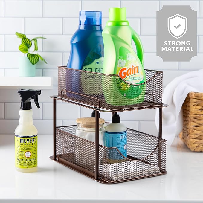 Sorbus 2 Sets of 2 Tier Metal Under Sink Organizer for Bathroom, Kitchen, Strong Steel Mesh Sliding Drawers for Under Sink, Under Cabinet, Closet, Kitchen, Pantry, Bathroom Organizers and Storage