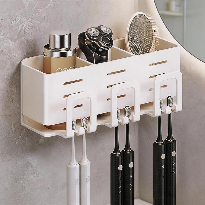 Toothbrush Holders for Bathrooms, Holds Up to 6 Toothbrushes, Ventilated Design, Bathroom Organizers and Storage, Large Capacity for More Items, Wall Mounted, Space Saving Bathroom Accessory