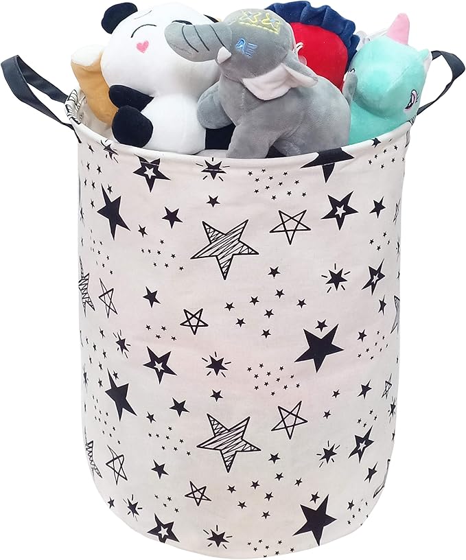 Kids Laundry Hamper Clothes Gift Basket Storage Laundry Baskets Organizer Bin with Handles for Nursery Room (Black Star)