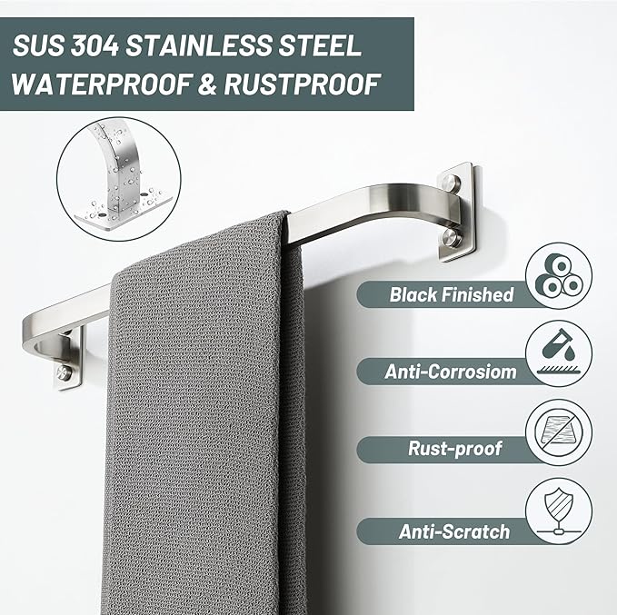 Mooche Bathroom Towel Bar, 16 inch Towel Racks for Bathroom Wall Mounted, SUS304 Stainless Steel Heavy Duty Towel Holder Bathroom Accessories Modern Home Decor, Brushed Finished